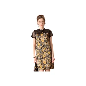 FENHONGMALI Short Sleeved Dress Women's Yellow