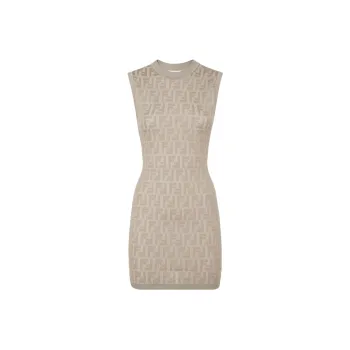 FENDI FW22 Sleeveless Dress Women's Beige