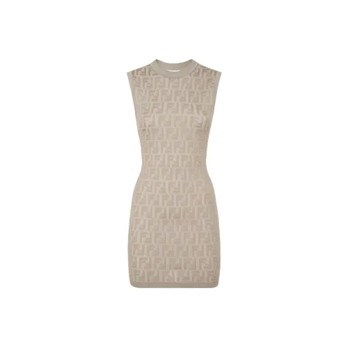 FENDI FW22 Sleeveless Dress Women's Beige