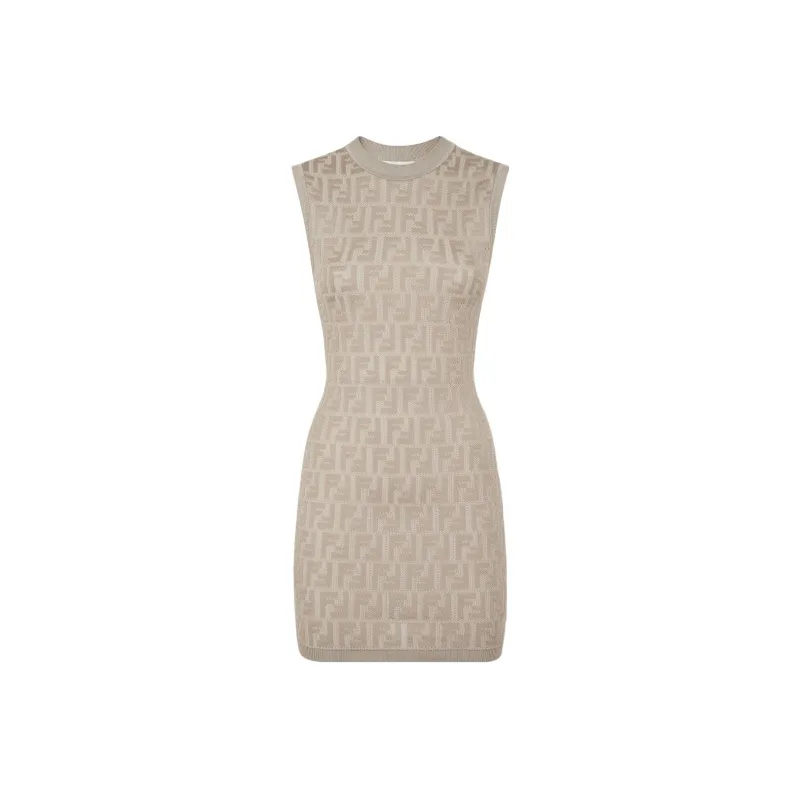FENDI FW22 Sleeveless Dress Women's Beige-0