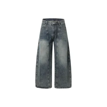 YUZHAOLIN Loose Fit Slimming High Rise Wide Leg Pants Unisex Vintage Blue
