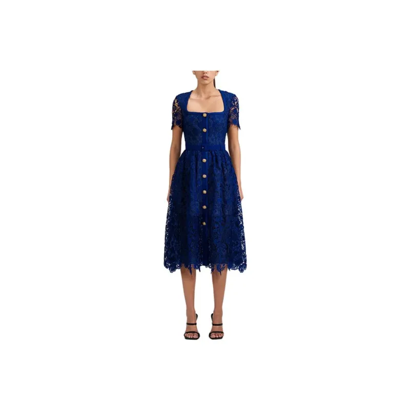 Self portrait Short Sleeved Dress Women's Dark Blue-0
