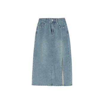 XIANGYING Denim Long Skirt Women's Blue