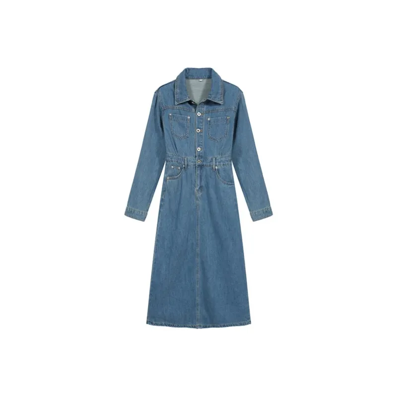 HUASJ Long Sleeved Dresses Women's Blue-0
