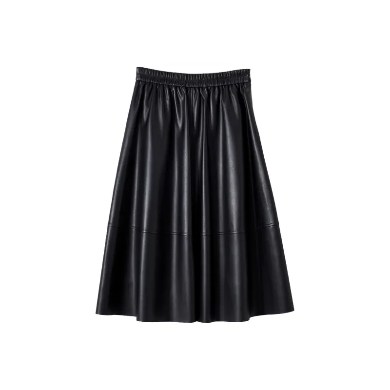XIANGYING Leather Long Skirts Women's Black-0