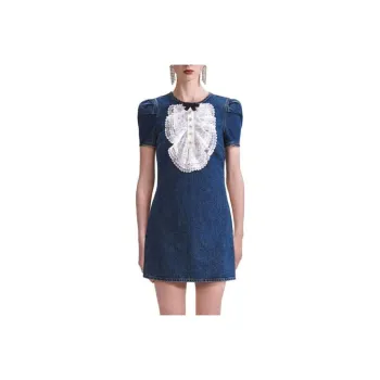 Self portrait Short Sleeved Dress Women's Denim Blue