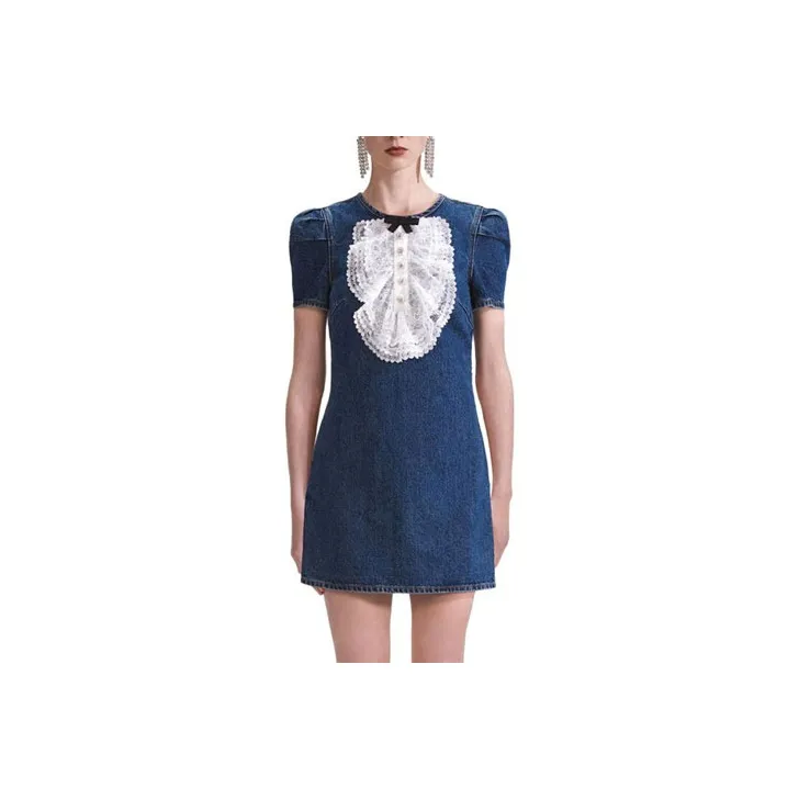 Self portrait Short Sleeved Dress Women's Denim Blue-0