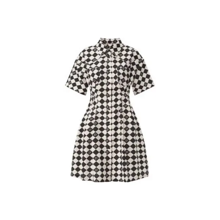 PEACEBIRD MEN PEACEBIRD MEN/PEACEBIRD MENs X Pinocchio Co branded Series Short Sleeved Dresses Women's Unisex Plaid-0