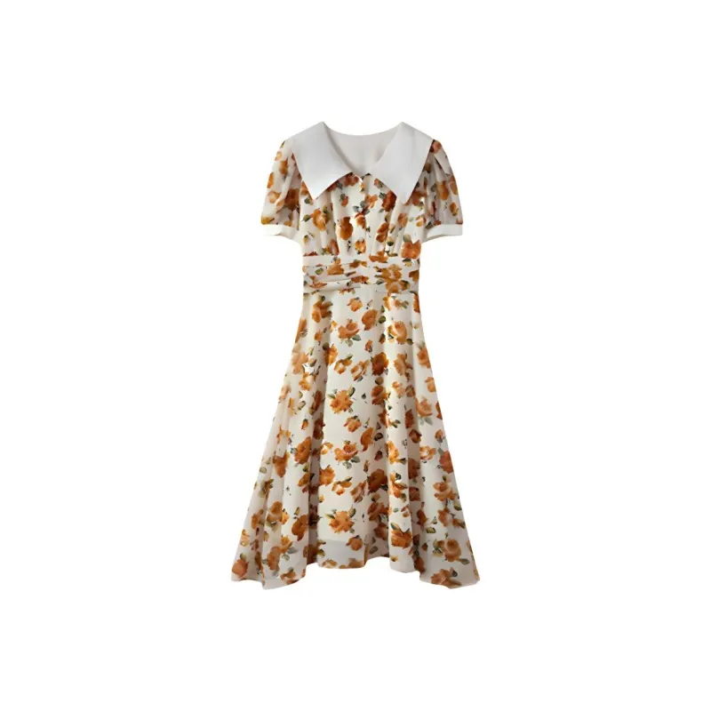 Emodues Short Sleeved Dresses Women's Orange-0