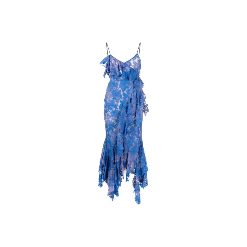 The Attico Lace Detailed Asymmetric Midi Dress-0