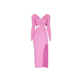 LOVESHACKFANCY Twist-front Rib-knit Midi Dress