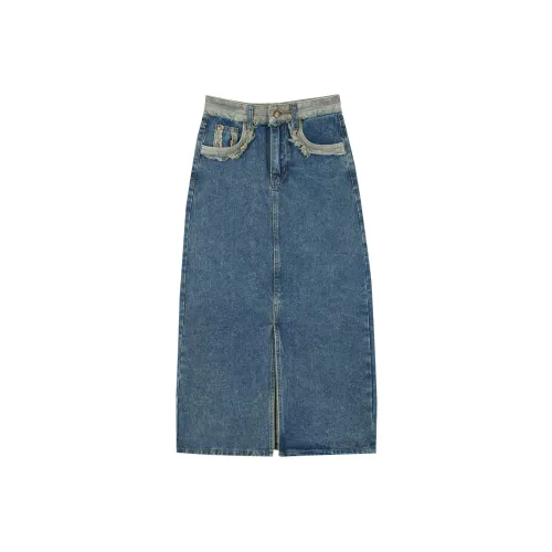 QYPRF Denim Long Skirts Women's Vintage Blue