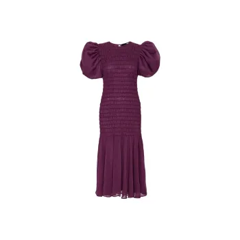 Rotate Chiffon Puff Sleeve Dress Plum Short-Sleeved Dresses Women's Purple