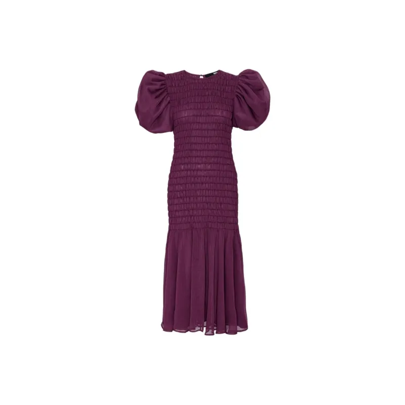 Rotate Chiffon Puff Sleeve Dress Plum Short-Sleeved Dresses Women's Purple-0