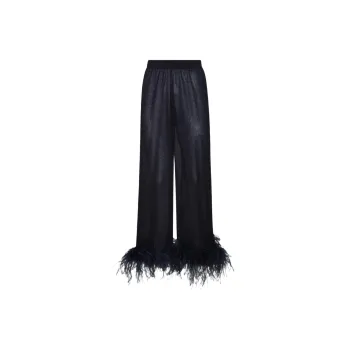 Oséree Feather Trim Wide Leg Trousers