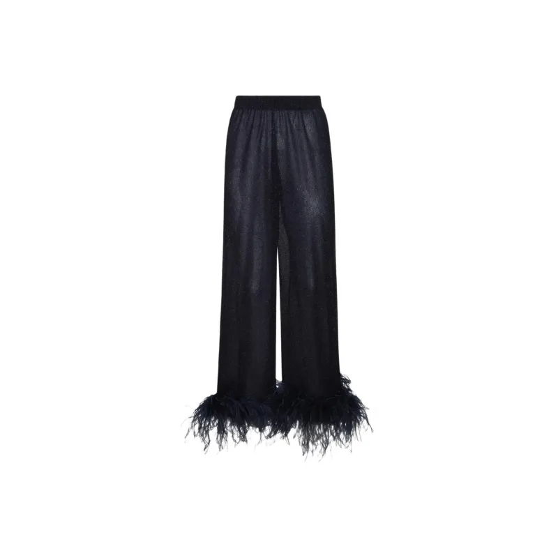 Oséree Feather Trim Wide Leg Trousers-0