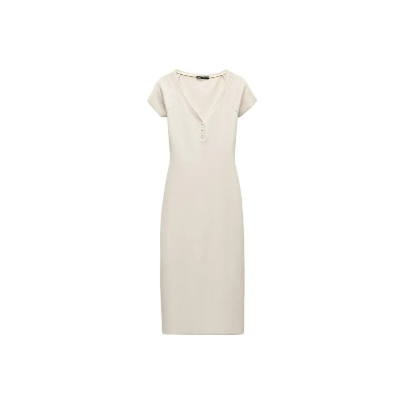 ZARA Short Sleeved Dresses Women's White-0