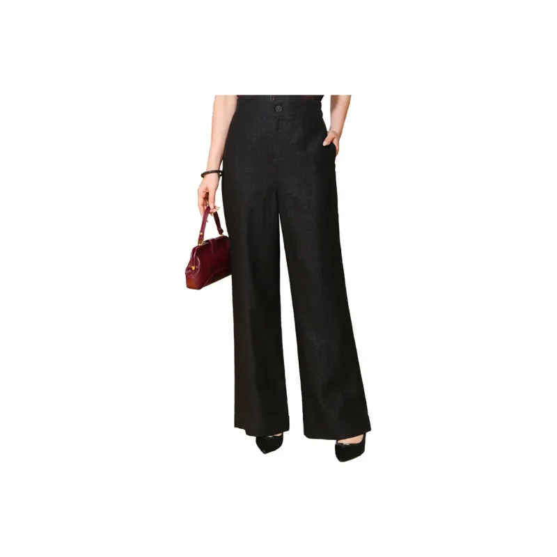 Yi Mengyuan Silk Casual Pants Women's Black-0