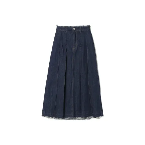 Beams HEART Denim Long Skirt Women's Marine Blue