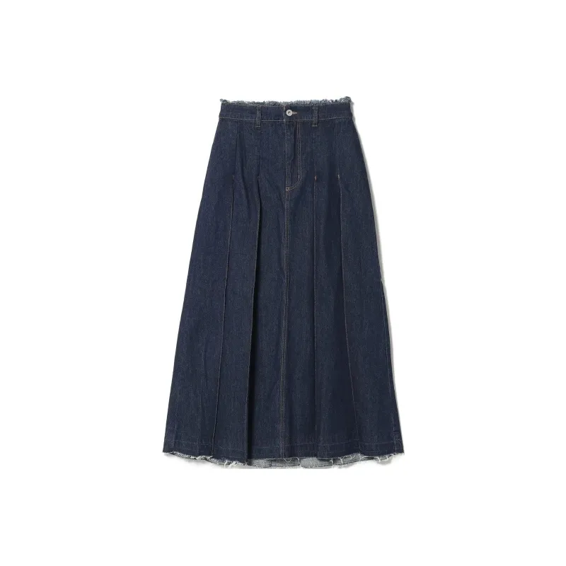 Beams HEART Denim Long Skirt Women's Marine Blue-0