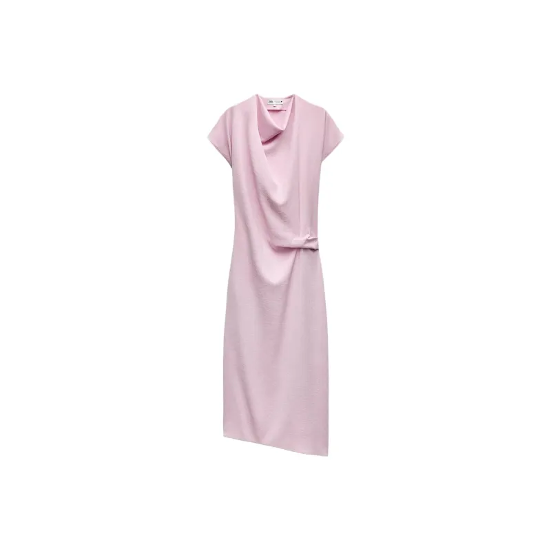 ZARA ZW Series Short-Sleeved Dresses Women's Pink-0