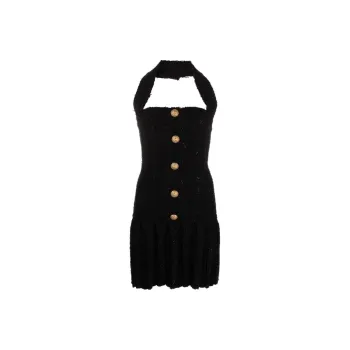 BALMAIN Tweed Halterneck Mini Dress
