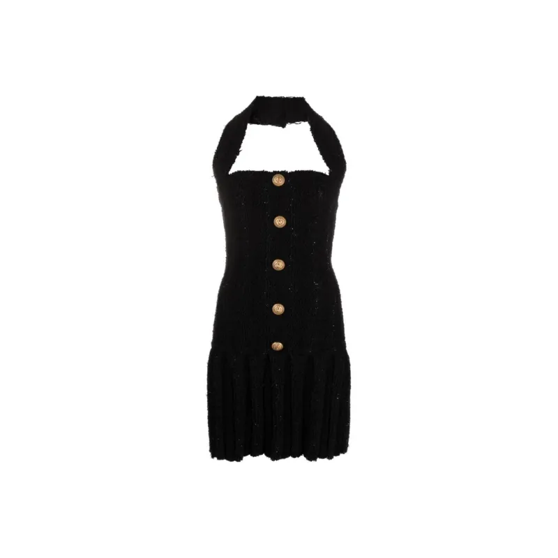 BALMAIN Tweed Halterneck Mini Dress-0