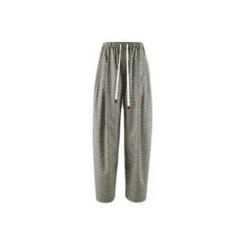 YOEYYOU Casual Pants Women's Beige/Black Plaid
