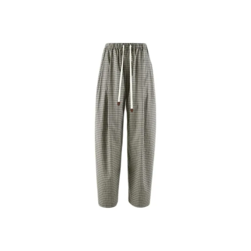 YOEYYOU Casual Pants Women's Beige/Black Plaid-0
