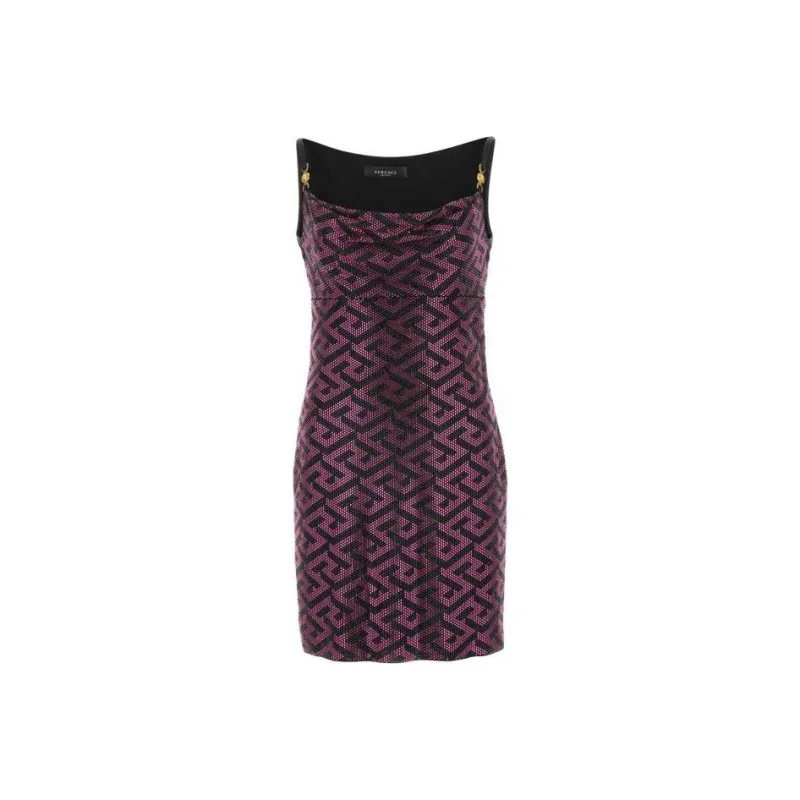 VERSACE VERSACE FW22 Sleeveless Dress Women's Black Purple-0