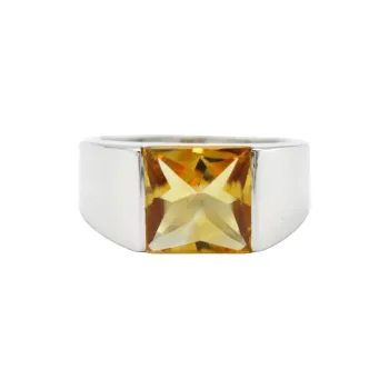 Cartier 2010s 18K White Gold Tank Citrine Ring