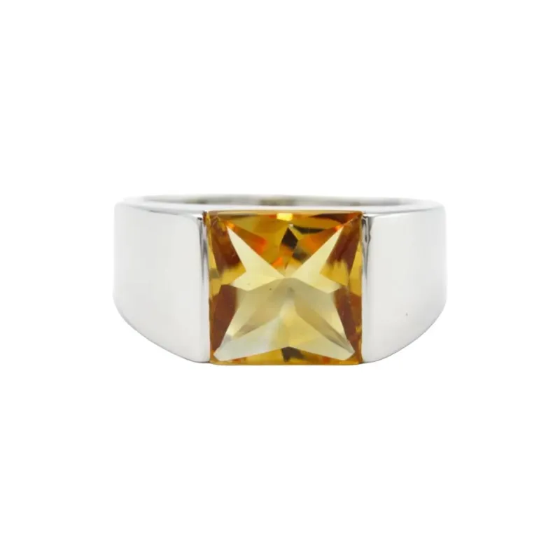 Cartier 2010s 18K White Gold Tank Citrine Ring-0