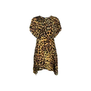 Stella McCartney Leopard Printed Crewneck Flounced Dress