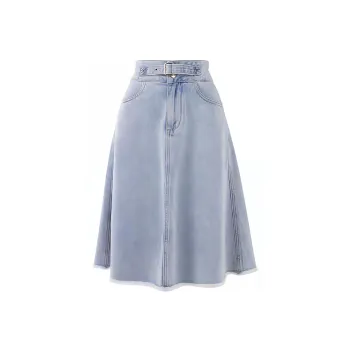SOON FLOWER Denim Long Skirts Women's Light Blue