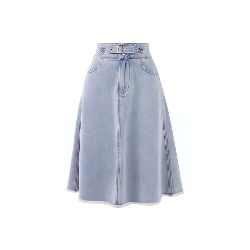 SOON FLOWER Denim Long Skirts Women's Light Blue-0