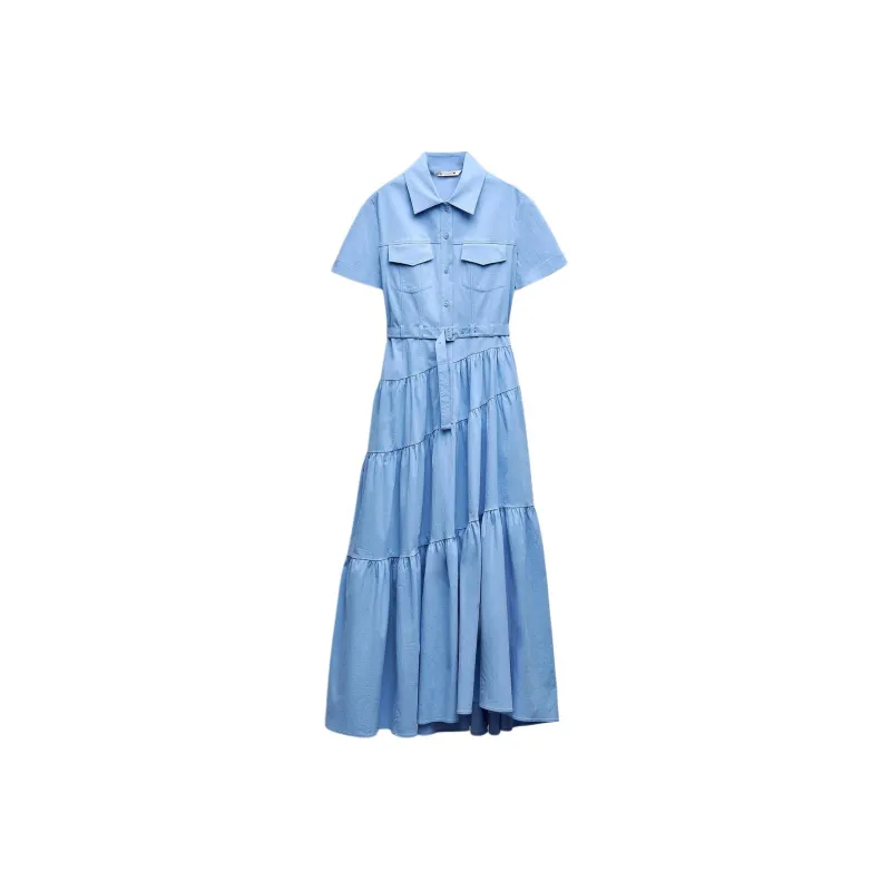 ZARA Short-Sleeved Dresses Women's Light Blue-0