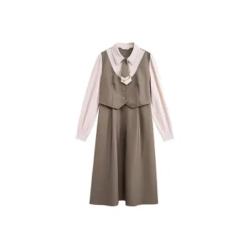 ZIHAN Long Sleeved Dress Women's Coffee