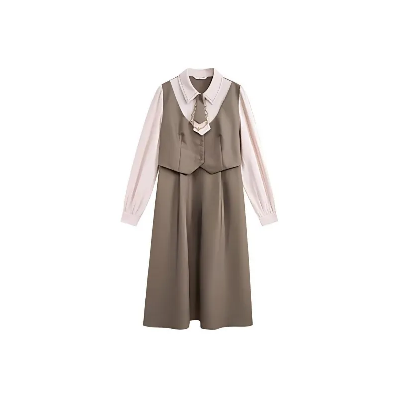 ZIHAN Long Sleeved Dress Women's Coffee-0