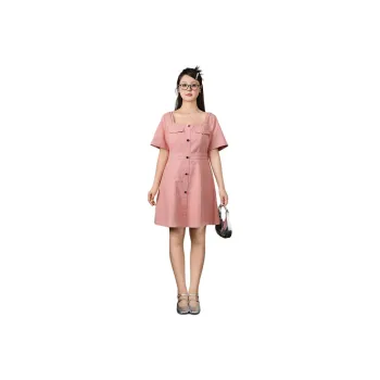DAMABAIFENBAI Sweet Style Denim Dress For Petite Women's Short-Sleeved Dress Women's Pink