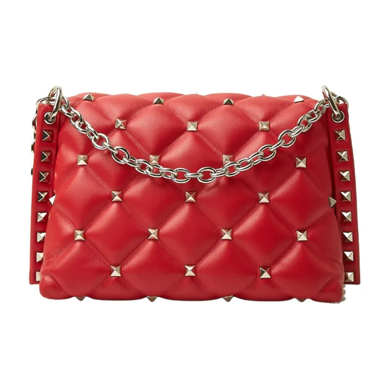 Valentino Lambskin Shoulder Bag Small Size Women's Red-2