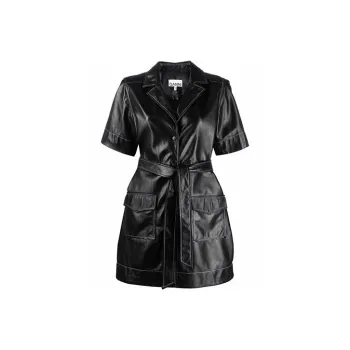 GANNI Leather Shirt Minidress