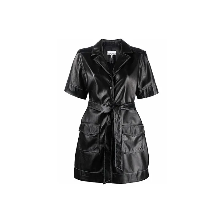 GANNI Leather Shirt Minidress-0