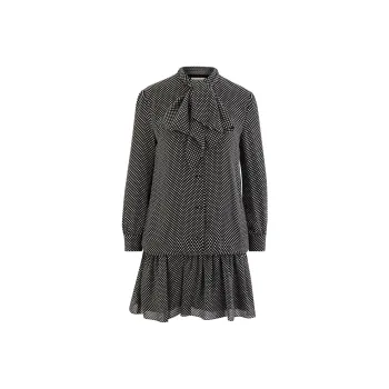 CELINE Long Sleeved Dress Women's Black With White Dot