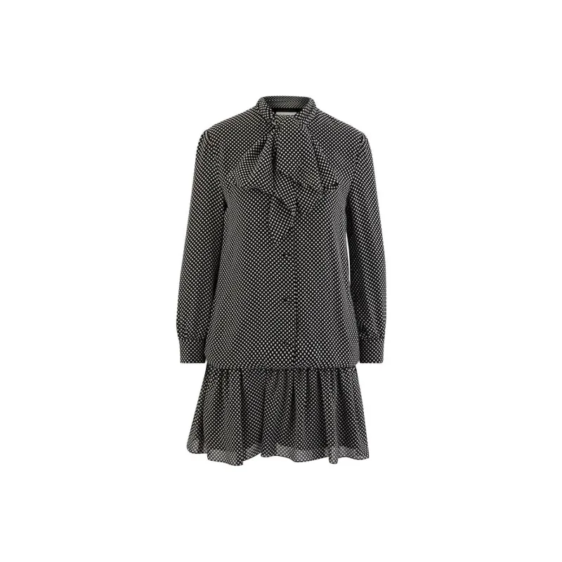 CELINE Long Sleeved Dress Women's Black With White Dot-0