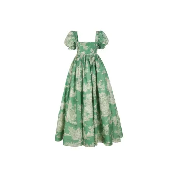 Selkie Collection FW24 Short Sleeved Dresses Women's CEDAR TOILE Green Pastoral Lifestyle Print