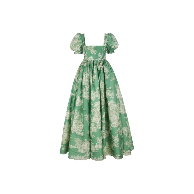 Selkie Collection FW24 Short Sleeved Dresses Women's CEDAR TOILE Green Pastoral Lifestyle Print-0