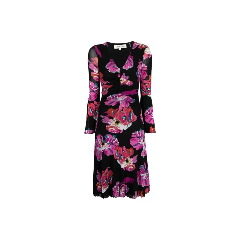 DVF Diane Von Furstenberg Painted Blossom pattern Midi Dress-0