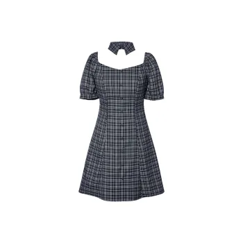 I'M ONE Short Sleeved Dresses Women's Black Gray Plaid