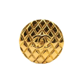 CHANEL 1980 1990 Plated Cc Quilted Round Brooch Costume Brooch