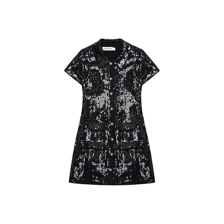 Self portrait Short Sleeved Dresses Women's Classic Black-0